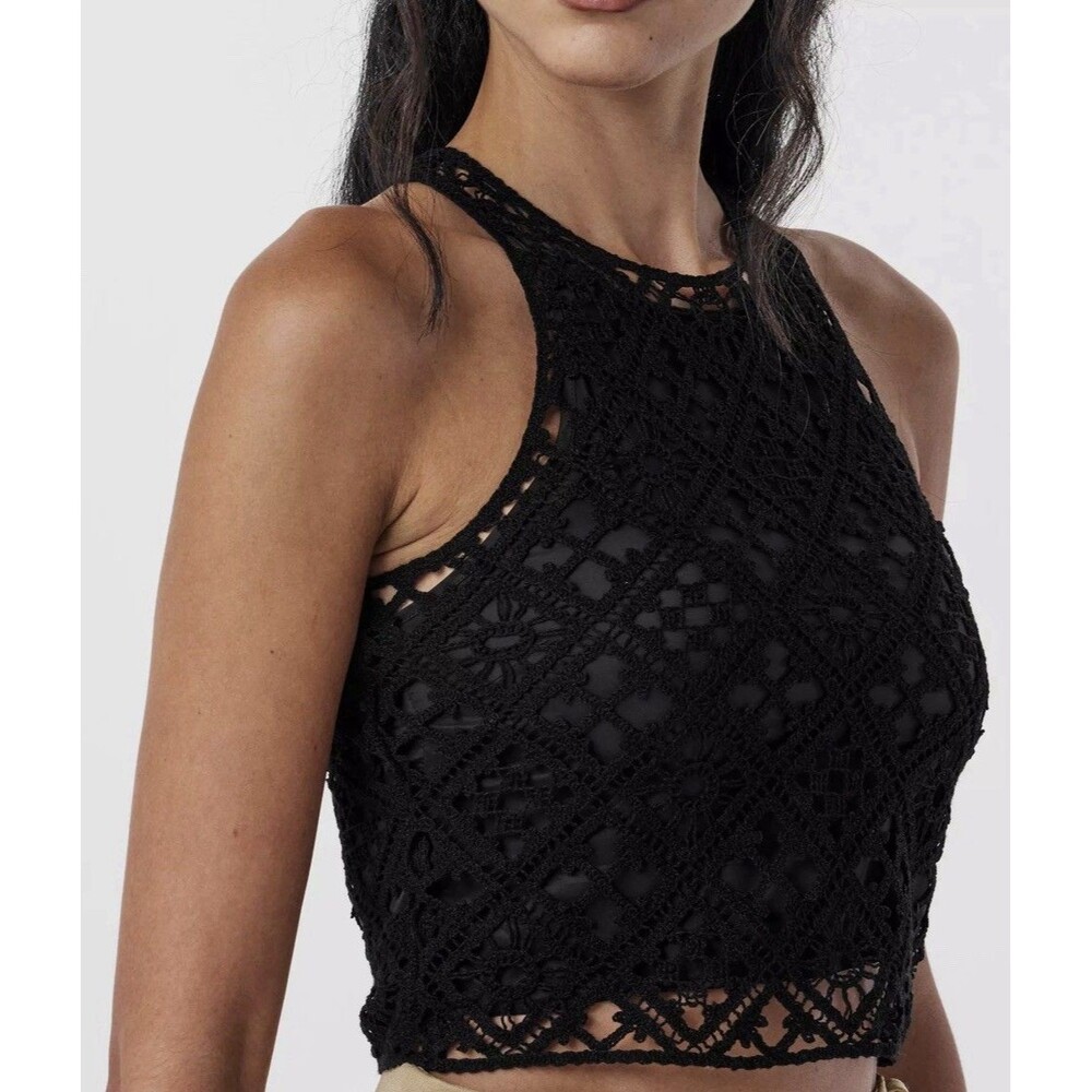 OFF-WHITE Black Knitted Crochet Bra Top Size 38 NWT Retail: $820